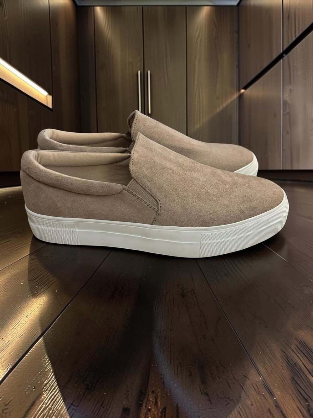 Soda Slip-On Sneaker Size 10 Taupe Suede Platform